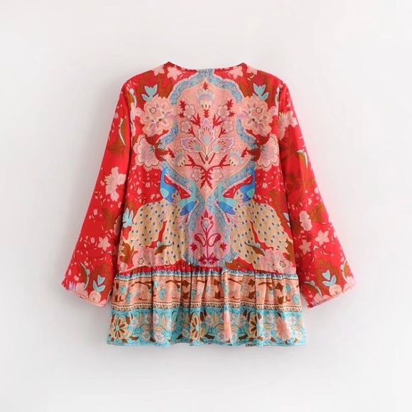 NWT Boho Lotus Floral Top Jacket Wrap Tassel Ties - Picture 4 of 7